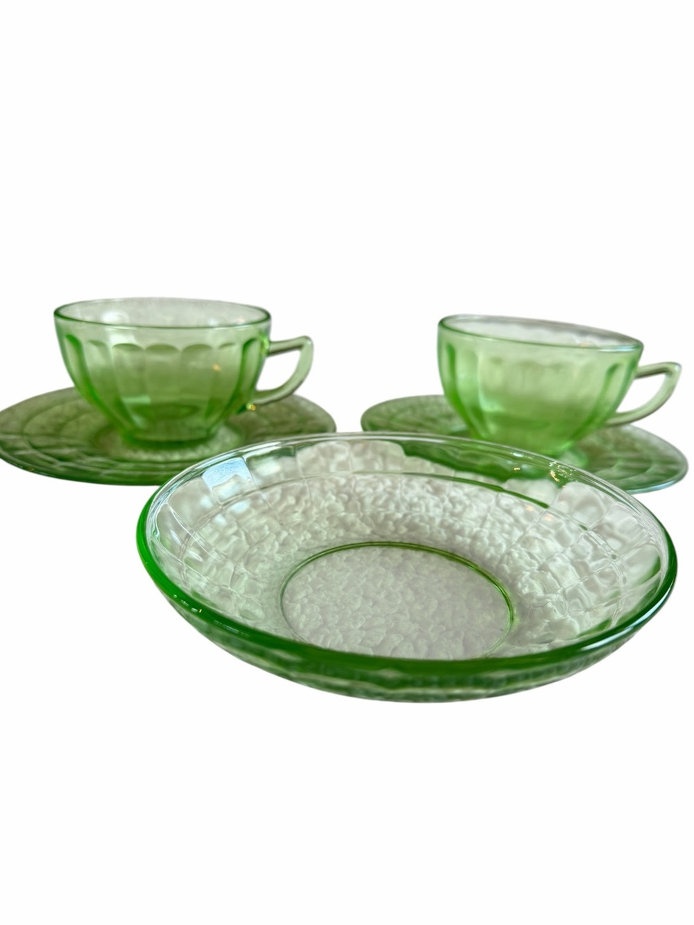 🌟Vintage Uranium Glass Tea Cup and Saucer Set & Small Bowl- Vintage Home Accents